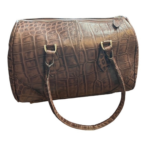 Wilson's Leather Faux Reptile Handbag Tote Large Brown - Picture 6 of 9